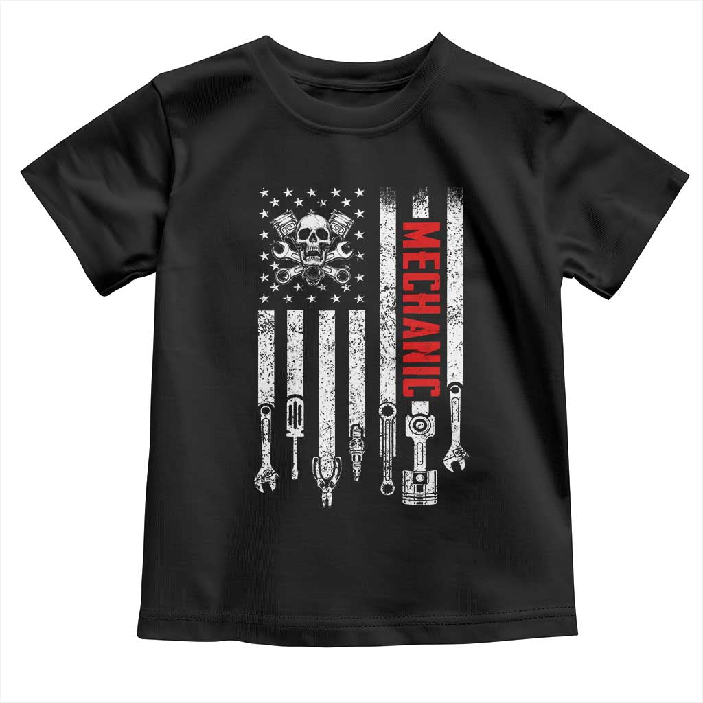 Mechanic American Flag Vintage Skull Auto Repair Handyman Toddler T Shirt