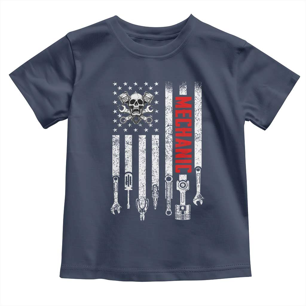 Mechanic American Flag Vintage Skull Auto Repair Handyman Toddler T Shirt
