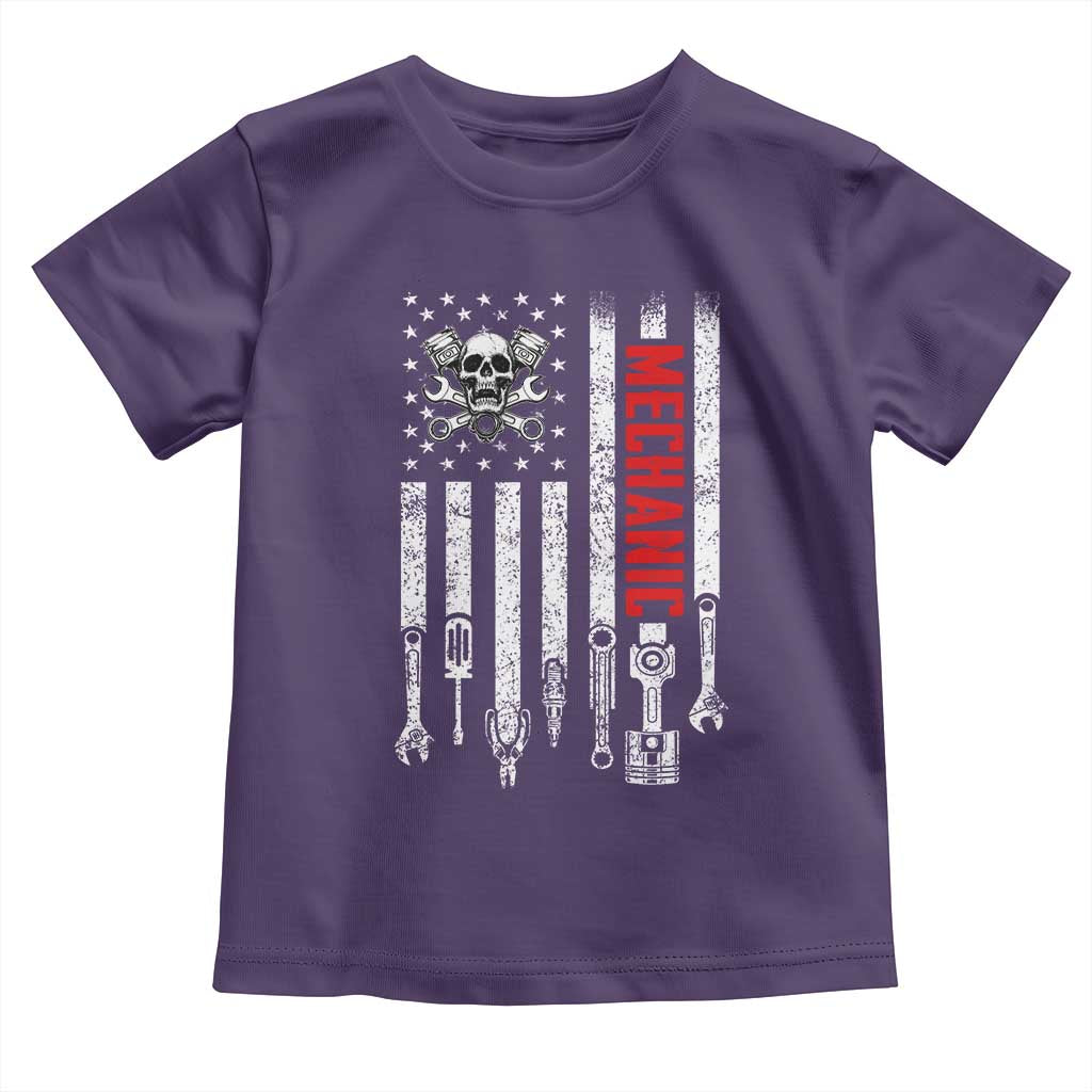Mechanic American Flag Vintage Skull Auto Repair Handyman Toddler T Shirt