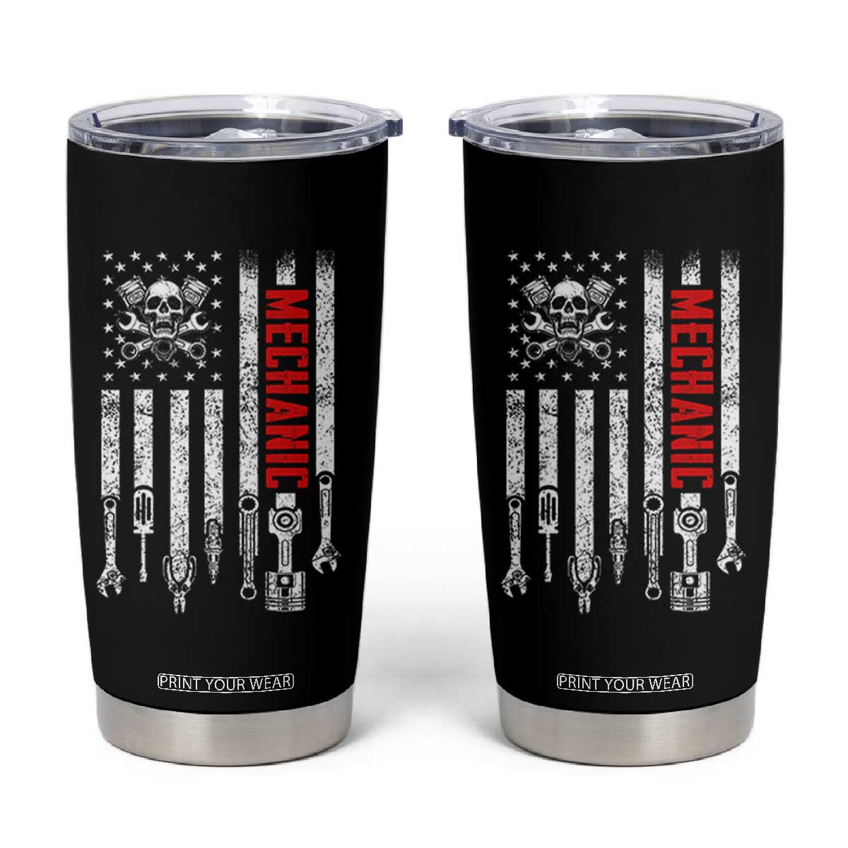 Mechanic American Flag Vintage Skull Auto Repair Handyman Tumbler Cup