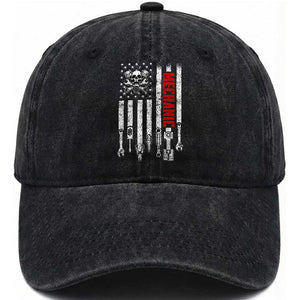 Mechanic American Flag Vintage Skull Auto Repair Handyman Washed Cotton Baseball Cap