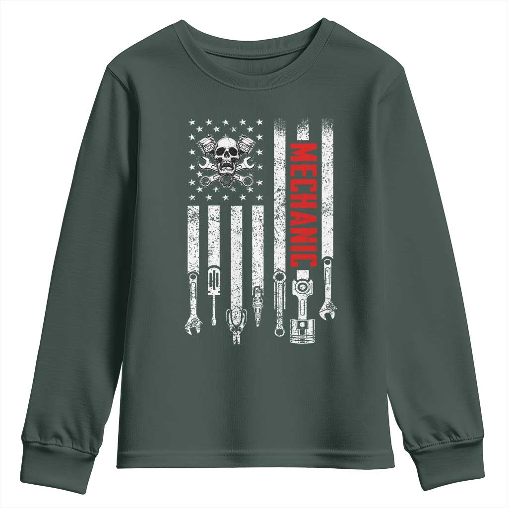 Mechanic American Flag Vintage Skull Auto Repair Handyman Youth Sweatshirt