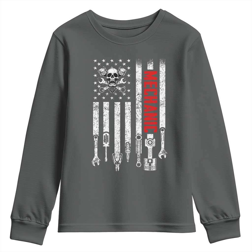 Mechanic American Flag Vintage Skull Auto Repair Handyman Youth Sweatshirt