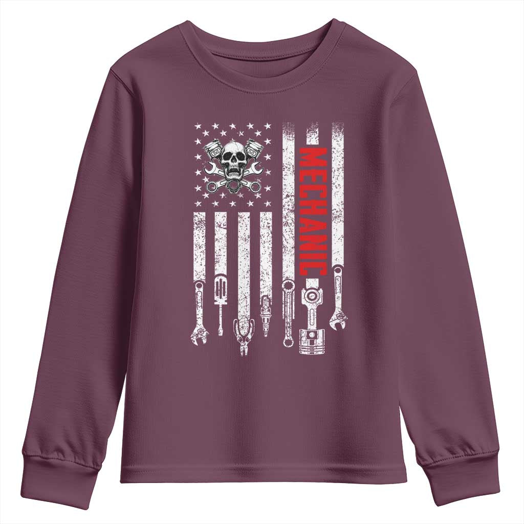 Mechanic American Flag Vintage Skull Auto Repair Handyman Youth Sweatshirt
