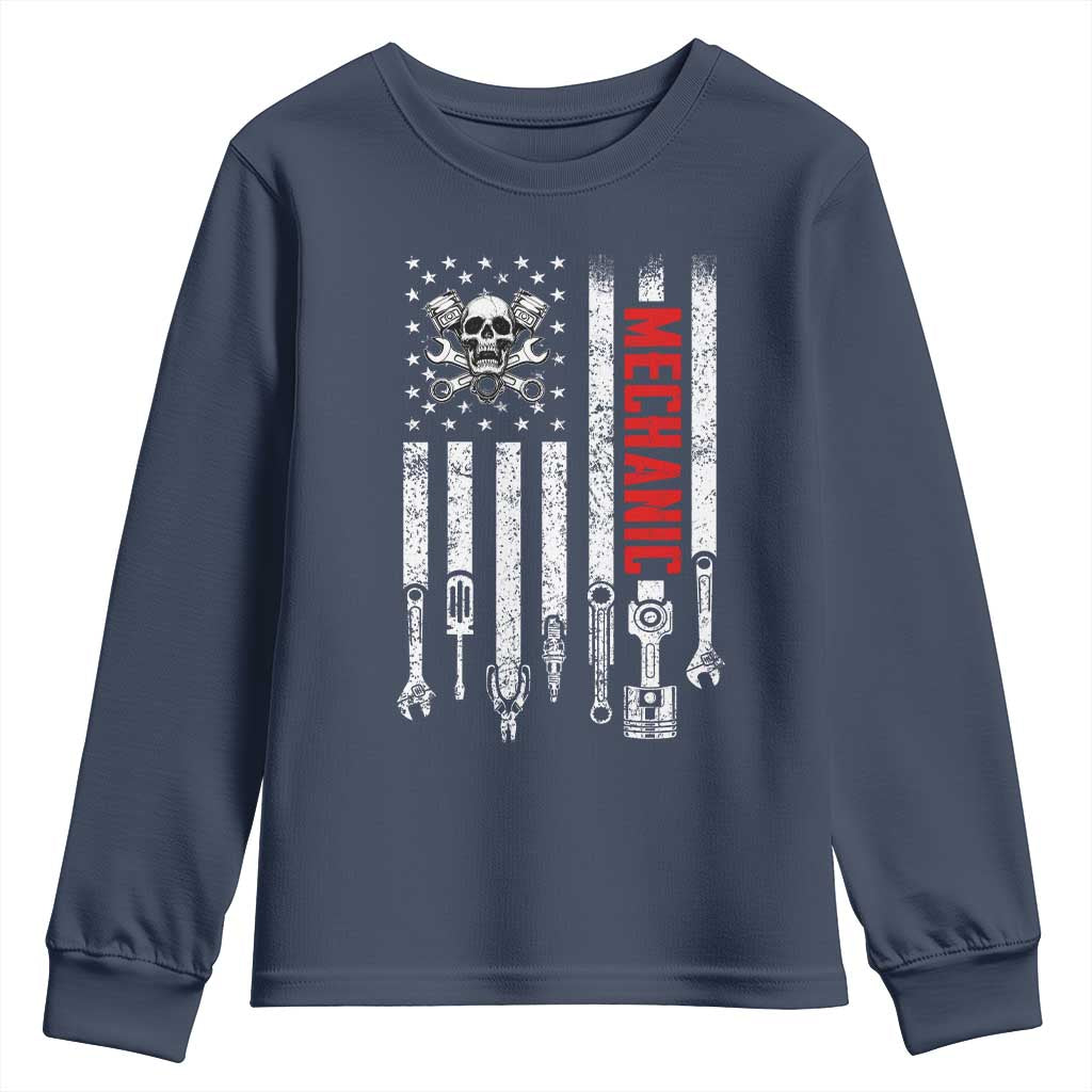 Mechanic American Flag Vintage Skull Auto Repair Handyman Youth Sweatshirt