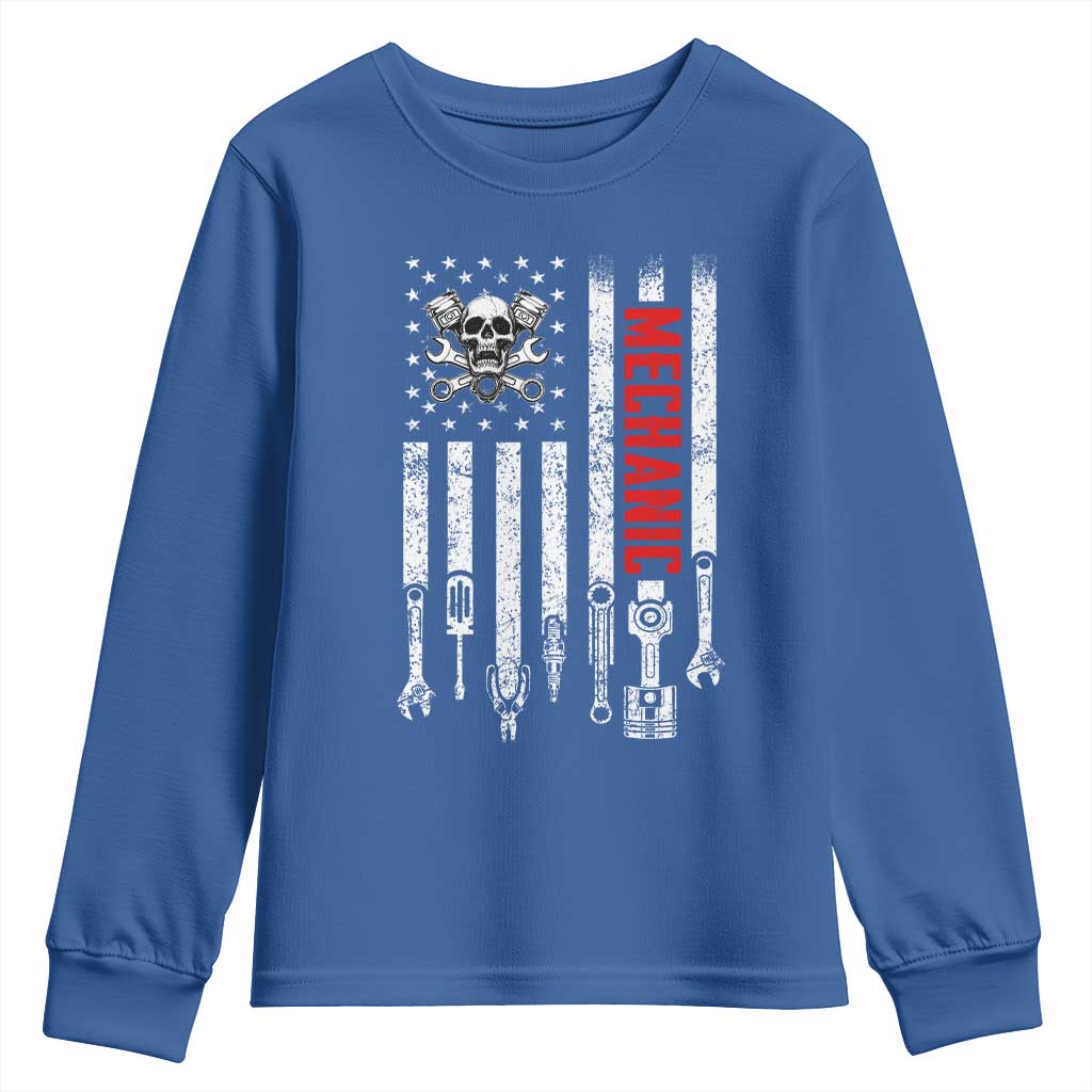 Mechanic American Flag Vintage Skull Auto Repair Handyman Youth Sweatshirt