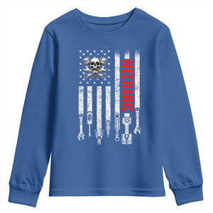 Mechanic American Flag Vintage Skull Auto Repair Handyman Youth Sweatshirt