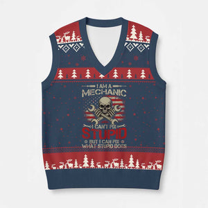 I Am A Mechanic I Can't Fix Stupid But I Can Fix What Stupid Does V-Neck Knit Sweater Vest Funny Car Guy