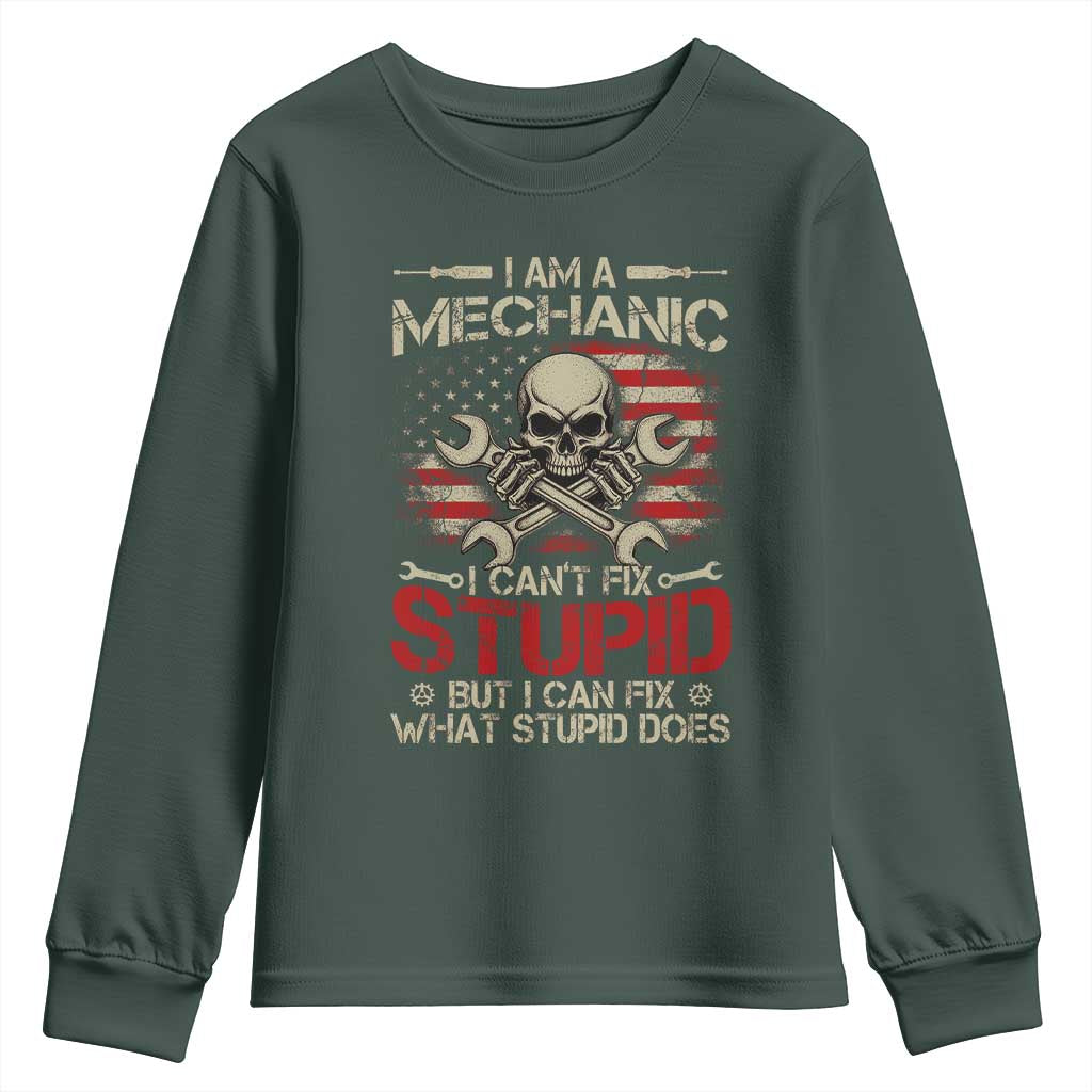 I Am A Mechanic I Can't Fix Stupid But I Can Fix What Stupid Does Youth Sweatshirt Funny Car Guy