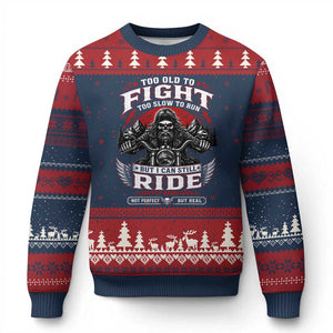 Funny Motorcycle Grandpa Ugly Christmas Sweater Too Old To Fight Too Slow To Run But I Can Still Ride Pretty Darn Good