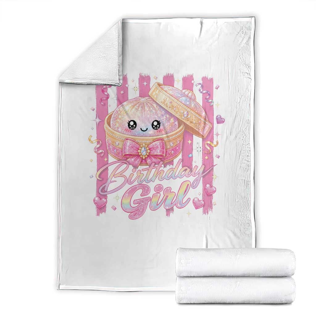 Birthday Girl Cute Glitter Dumpling Throw Blanket Kawaii Food Squishy Summer Stripes TS11 White Print Your Wear