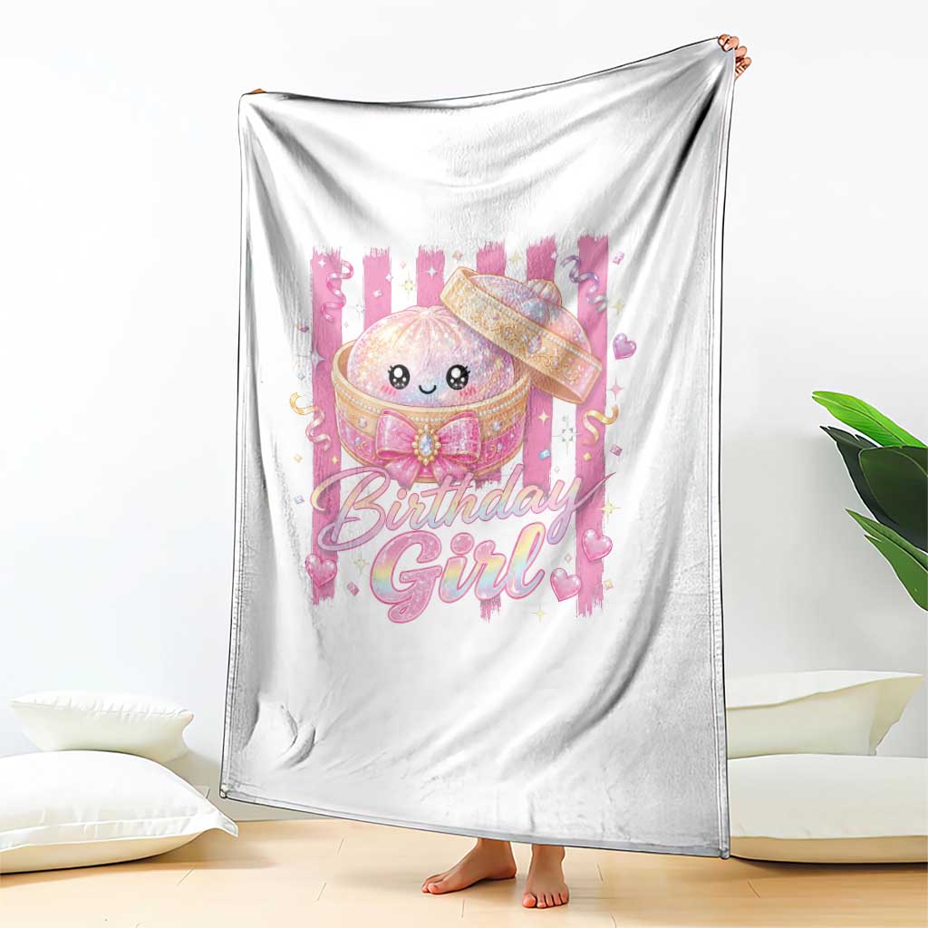 Birthday Girl Cute Glitter Dumpling Throw Blanket Kawaii Food Squishy Summer Stripes