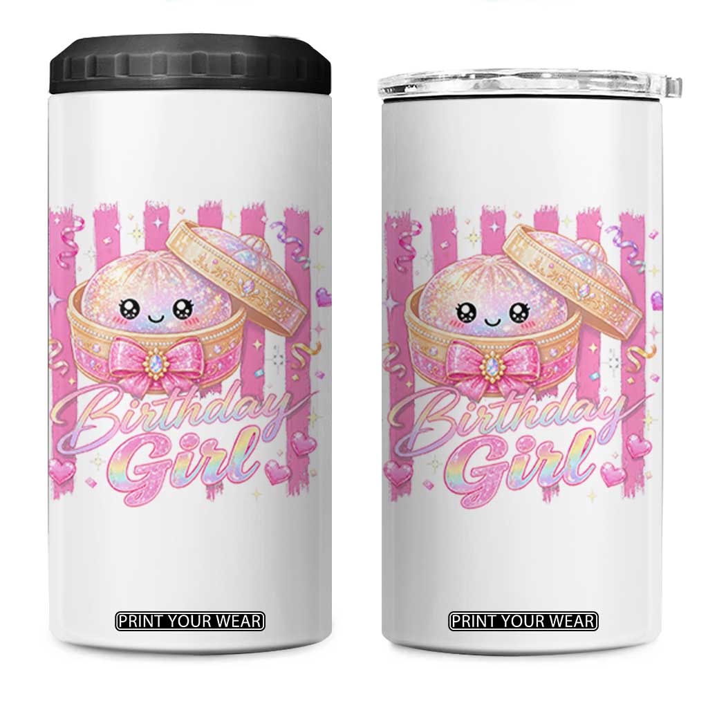 Birthday Girl Cute Glitter Dumpling 4 in 1 Can Cooler Tumbler Kawaii Food Squishy Summer Stripes