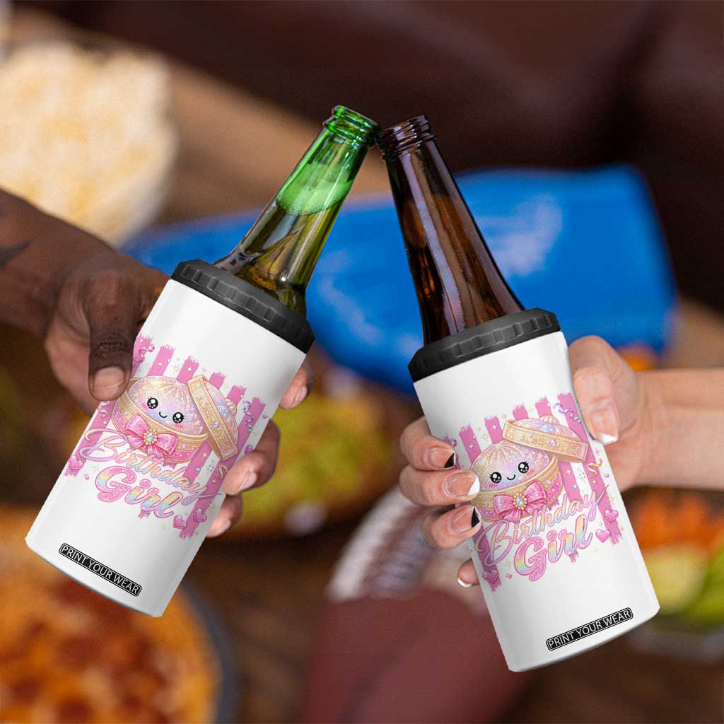 Birthday Girl Cute Glitter Dumpling 4 in 1 Can Cooler Tumbler Kawaii Food Squishy Summer Stripes