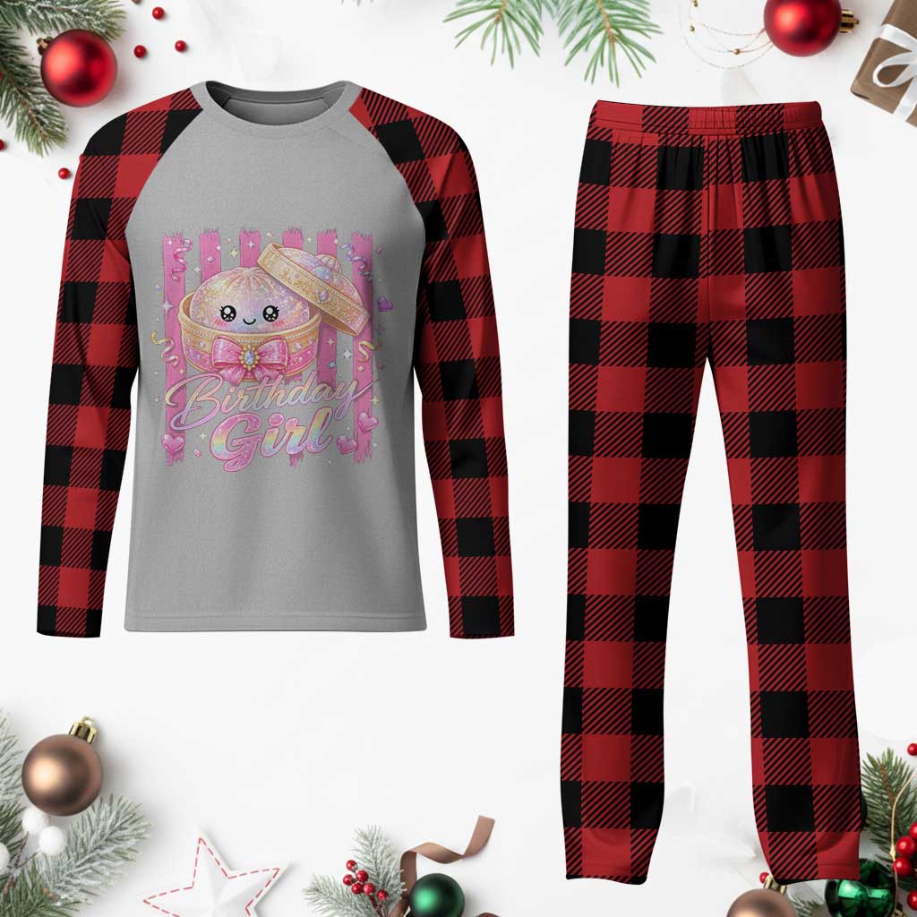 Birthday Girl Cute Glitter Dumpling Plaid Pajama Set Kawaii Food Squishy Summer Stripes TS11 Buffalo Plaid Print Your Wear