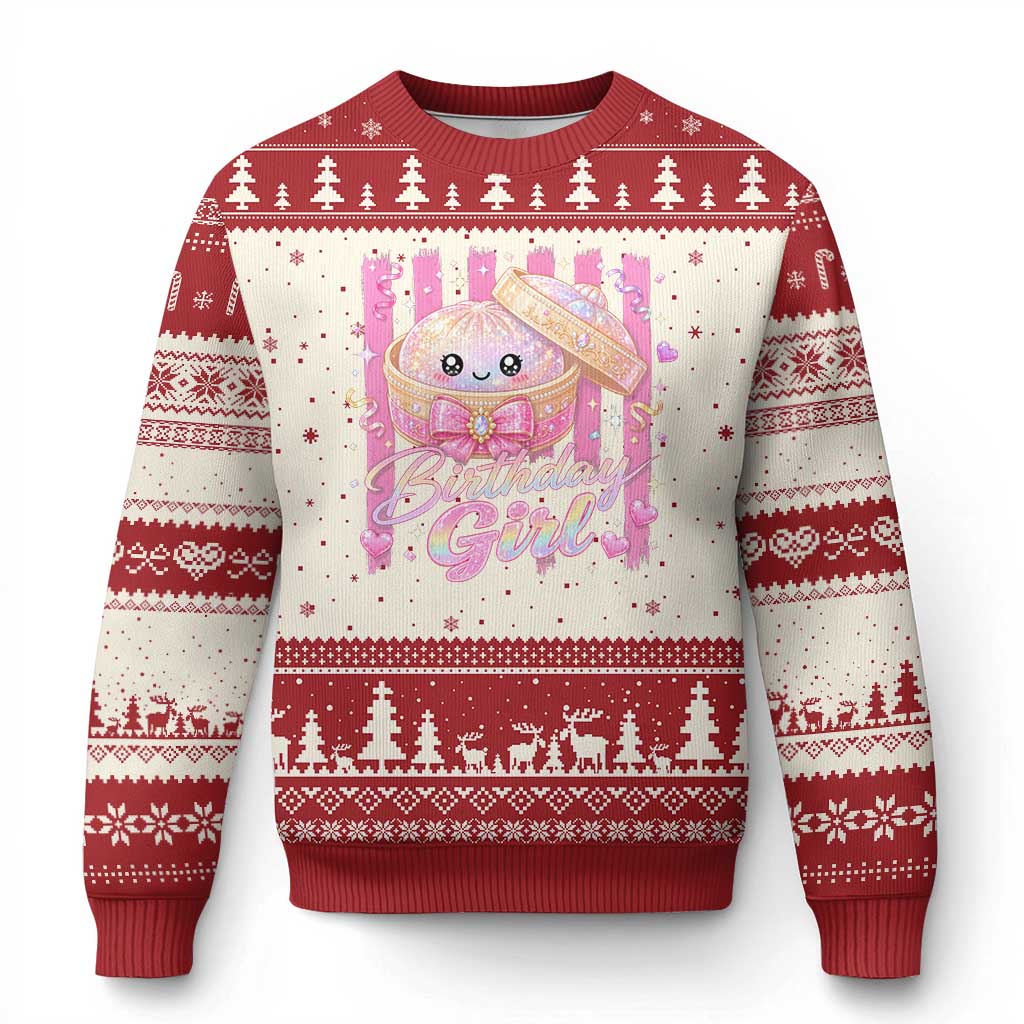 Birthday Girl Cute Glitter Dumpling Ugly Christmas Sweater Kawaii Food Squishy Summer Stripes TS11 Beige Red Print Your Wear