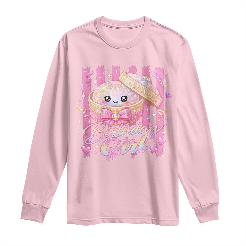 Birthday Girl Cute Glitter Dumpling Long Sleeve Shirt Kawaii Food Squishy Summer Stripes