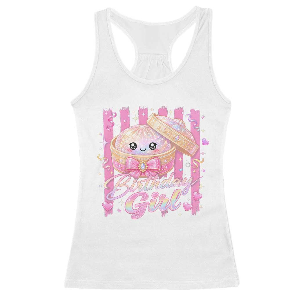 Birthday Girl Cute Glitter Dumpling Racerback Tank Top Kawaii Food Squishy Summer Stripes TS11 White Print Your Wear