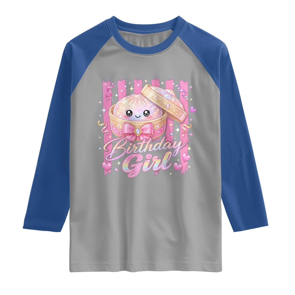 Birthday Girl Cute Glitter Dumpling Raglan Shirt Kawaii Food Squishy Summer Stripes