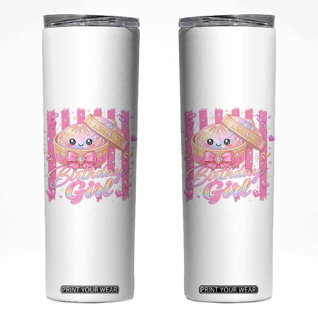 Birthday Girl Cute Glitter Dumpling Skinny Tumbler Kawaii Food Squishy Summer Stripes