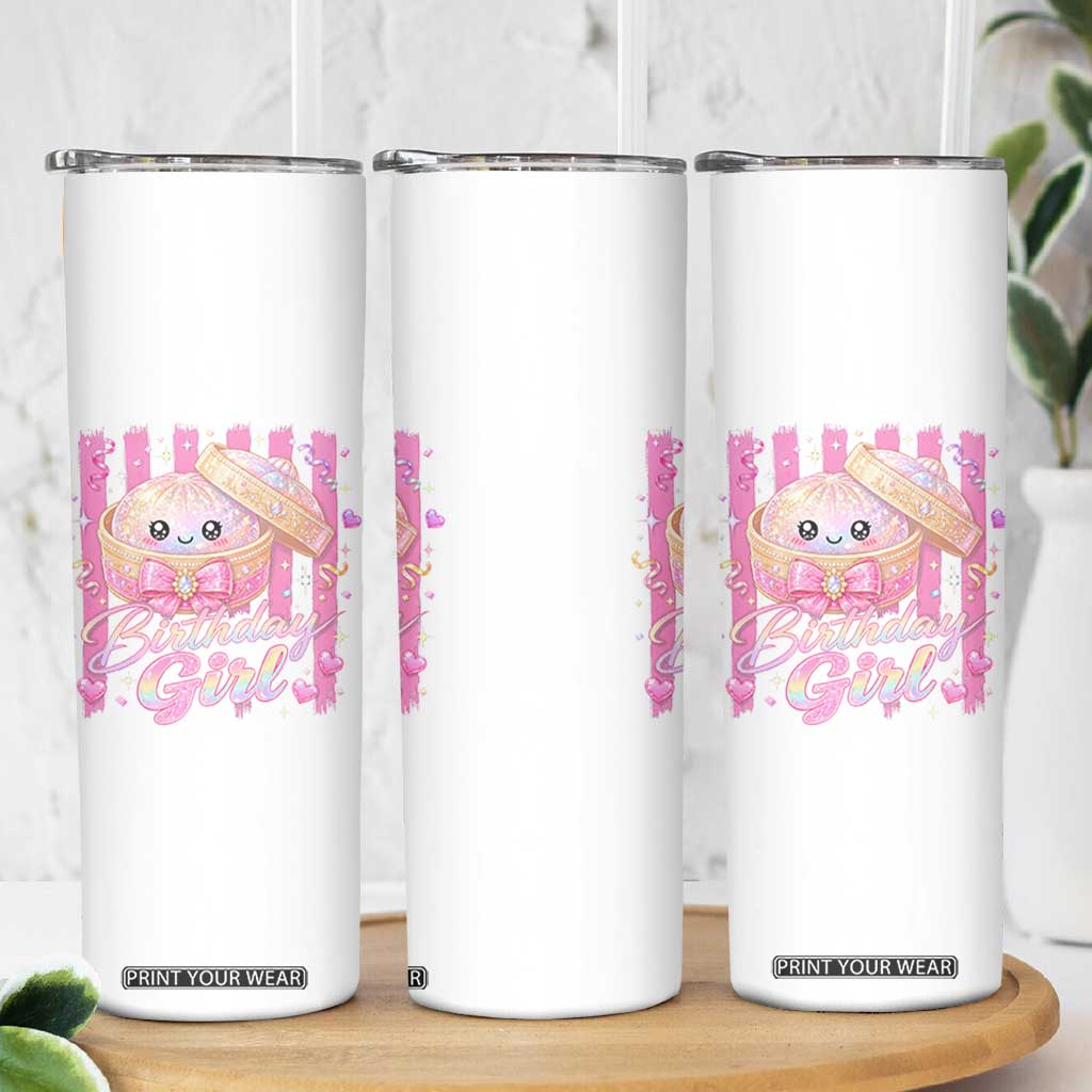 Birthday Girl Cute Glitter Dumpling Skinny Tumbler Kawaii Food Squishy Summer Stripes