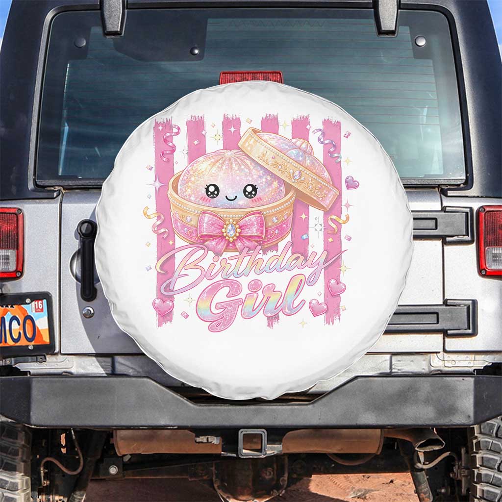 Birthday Girl Cute Glitter Dumpling Spare Tire Cover Kawaii Food Squishy Summer Stripes TS11 No hole White Print Your Wear