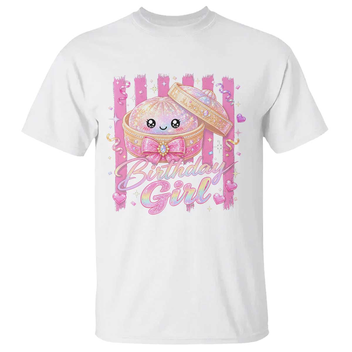 Birthday Girl Cute Glitter Dumpling T Shirt Kawaii Food Squishy Summer Stripes TS11 White Print Your Wear