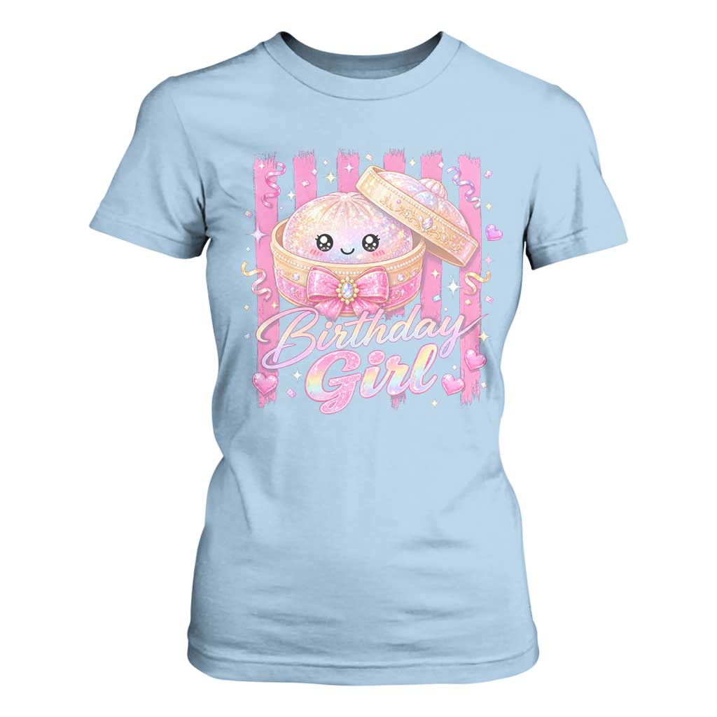 Birthday Girl Cute Glitter Dumpling T Shirt For Women Kawaii Food Squishy Summer Stripes