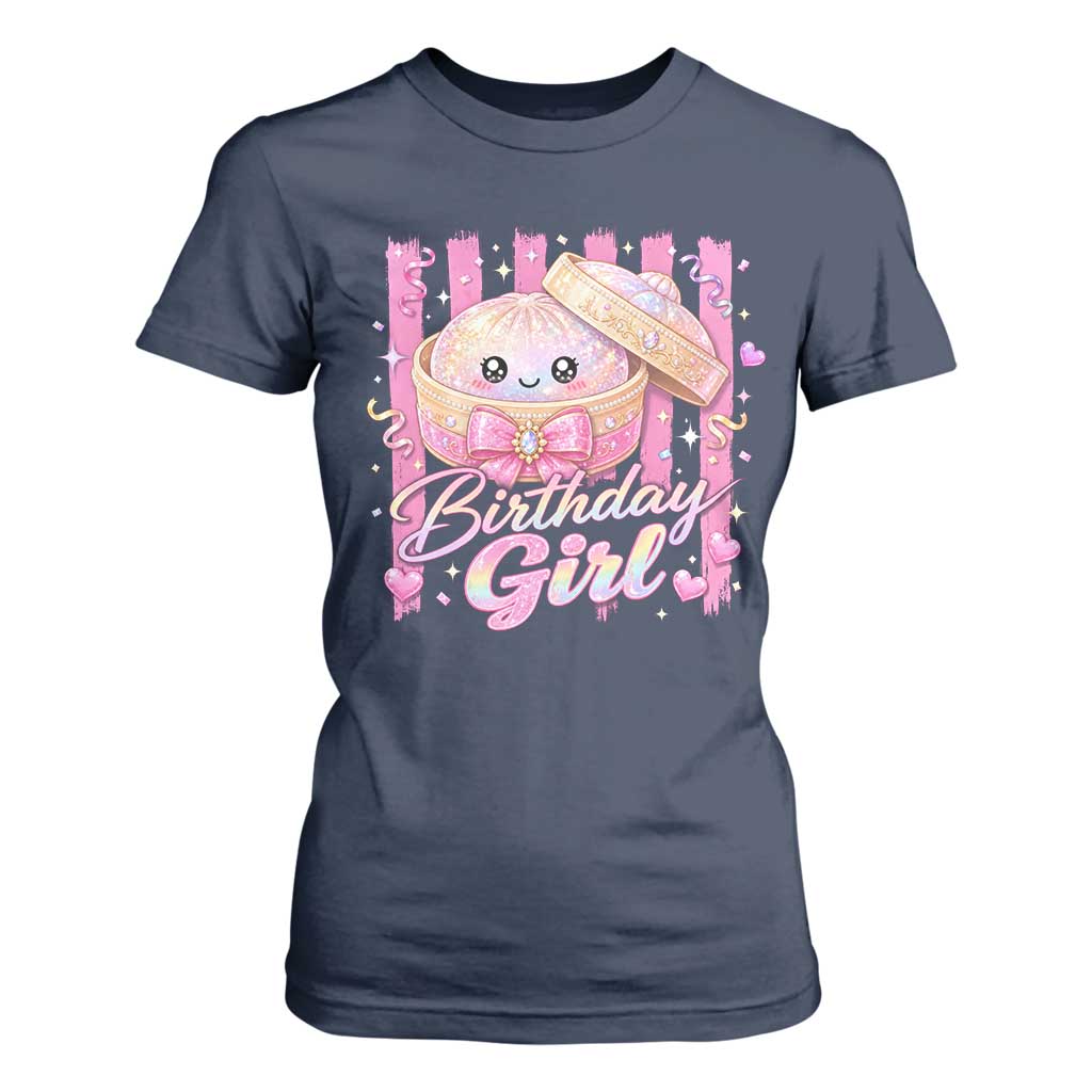 Birthday Girl Cute Glitter Dumpling T Shirt For Women Kawaii Food Squishy Summer Stripes