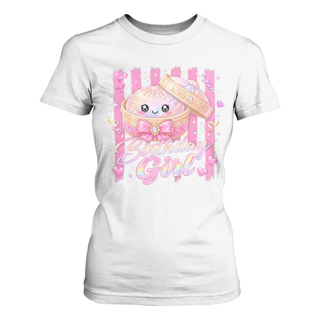 Birthday Girl Cute Glitter Dumpling T Shirt For Women Kawaii Food Squishy Summer Stripes