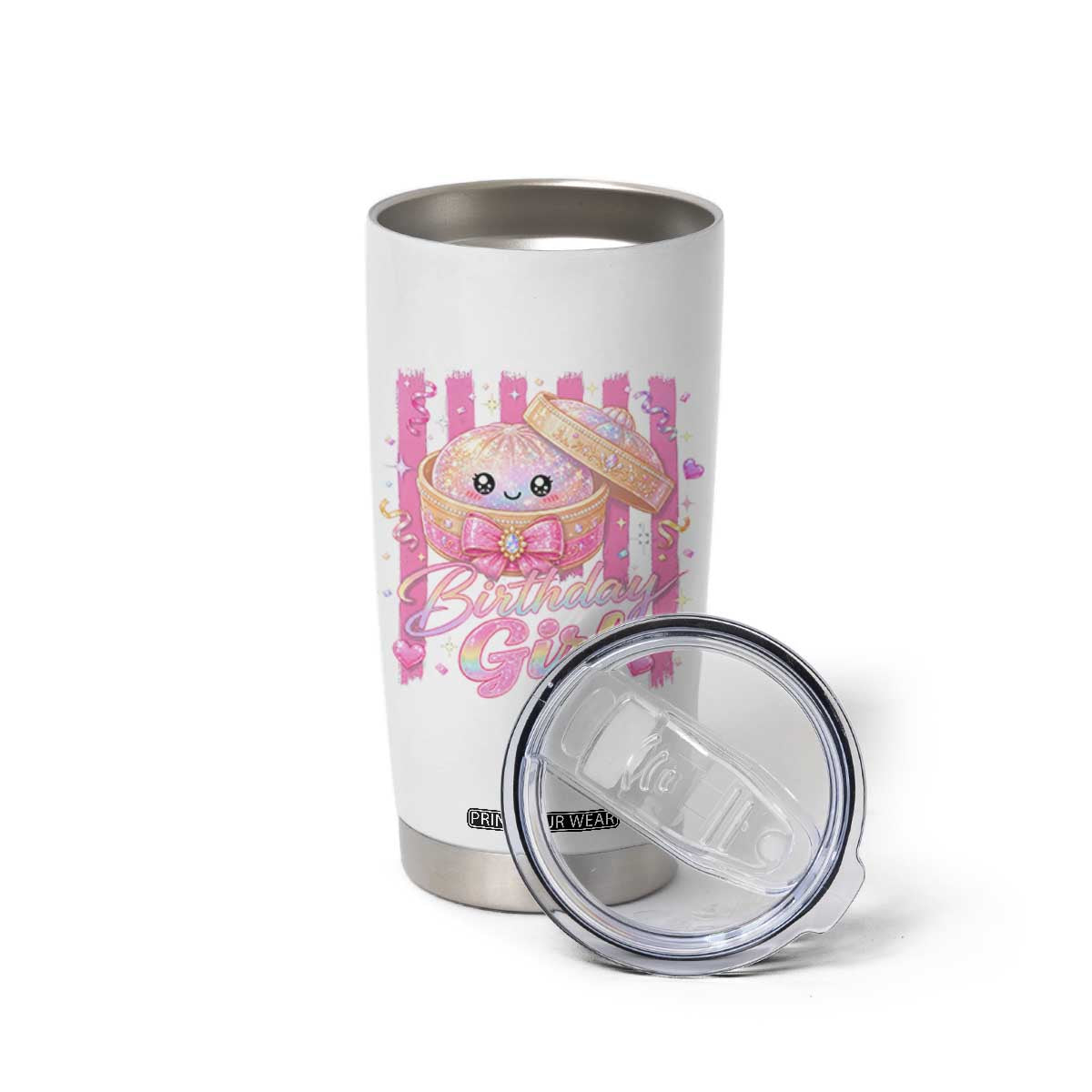 Birthday Girl Cute Glitter Dumpling Tumbler Cup Kawaii Food Squishy Summer Stripes