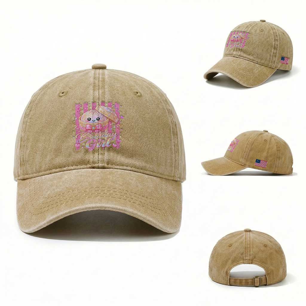 Birthday Girl Cute Glitter Dumpling Washed Cotton Baseball Cap Kawaii Food Squishy Summer Stripes