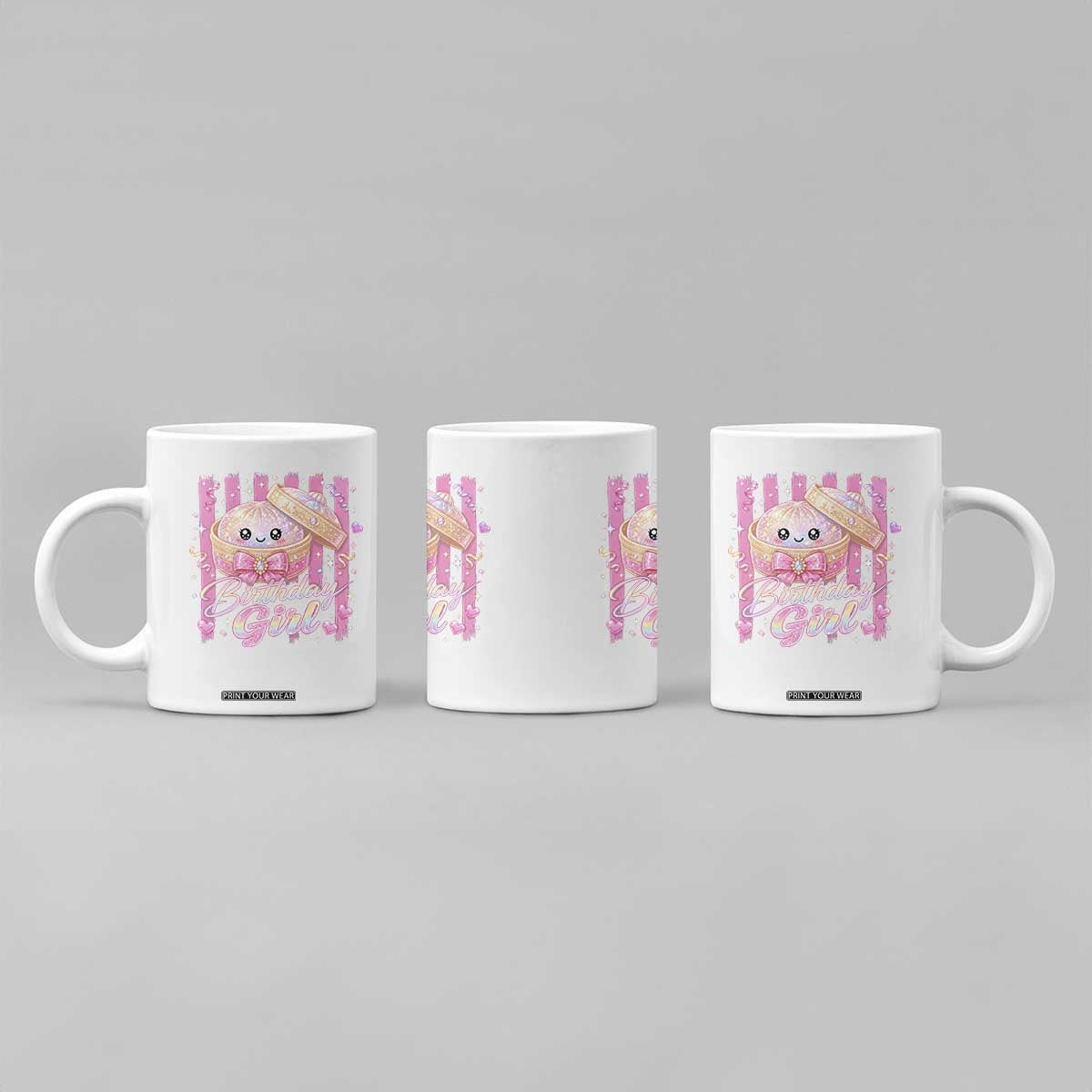 Birthday Girl Cute Glitter Dumpling Coffee Mug Kawaii Food Squishy Summer Stripes