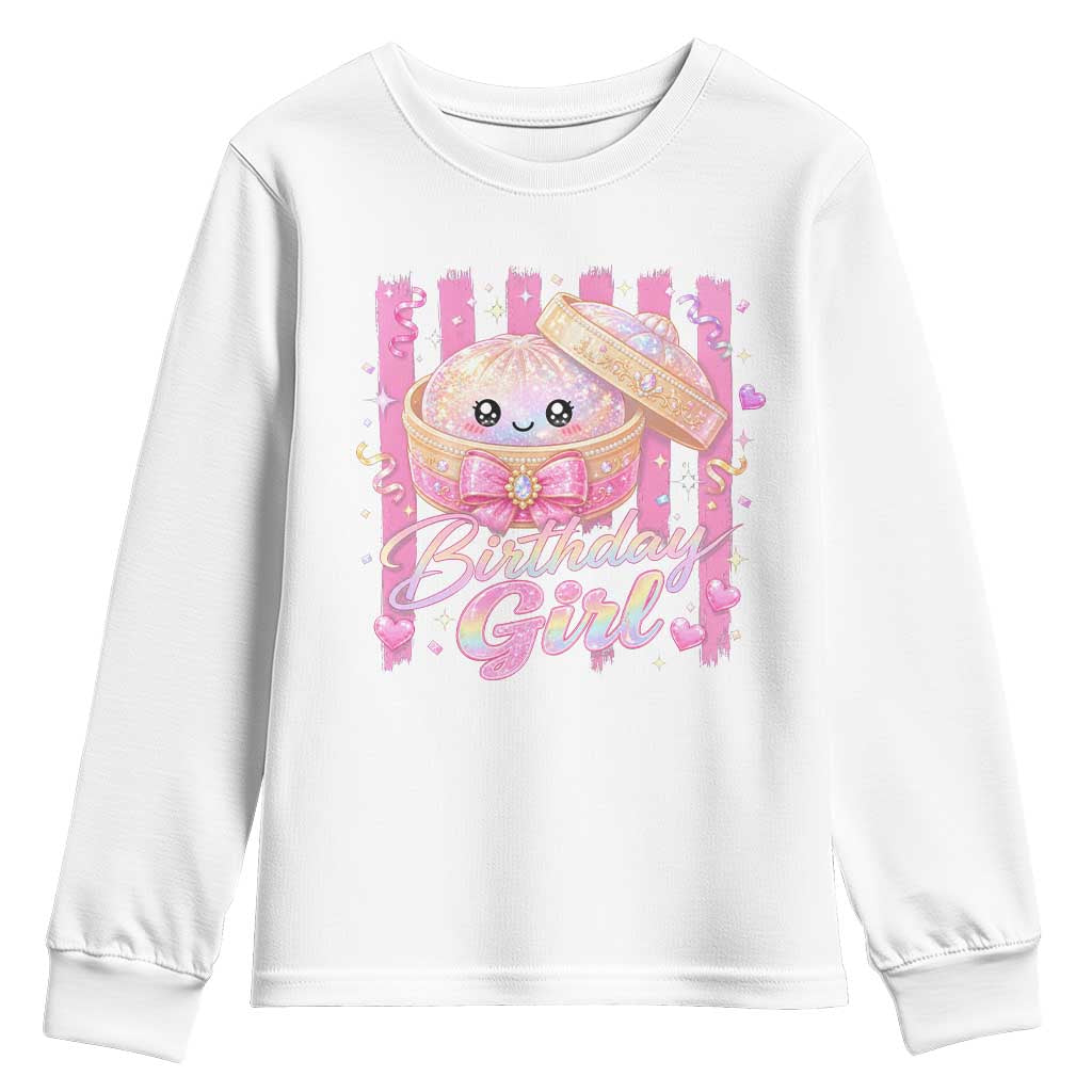 Birthday Girl Cute Glitter Dumpling Youth Sweatshirt Kawaii Food Squishy Summer Stripes TS11 White Print Your Wear