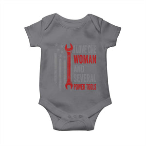 I Love One Woman And Several Power Tools Baby Onesie Funny Mechanic Handyman Carpenter TS11 Charcoal Print Your Wear