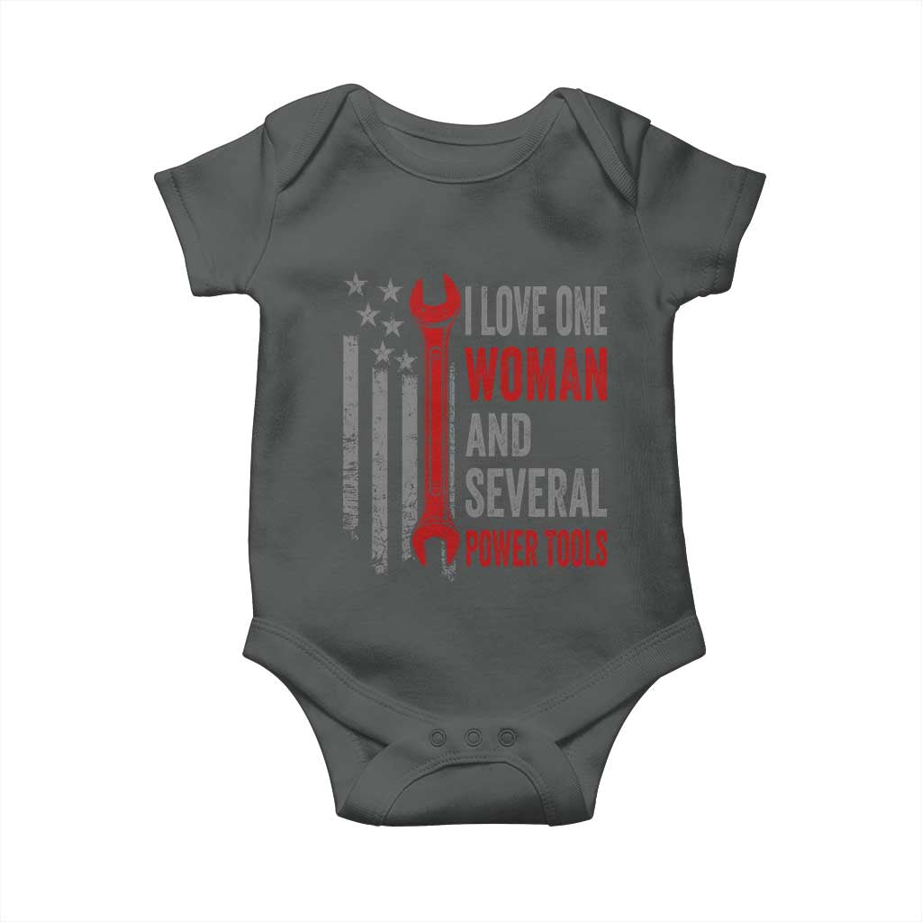 I Love One Woman And Several Power Tools Baby Onesie Funny Mechanic Handyman Carpenter TS11 Dark Heather Print Your Wear