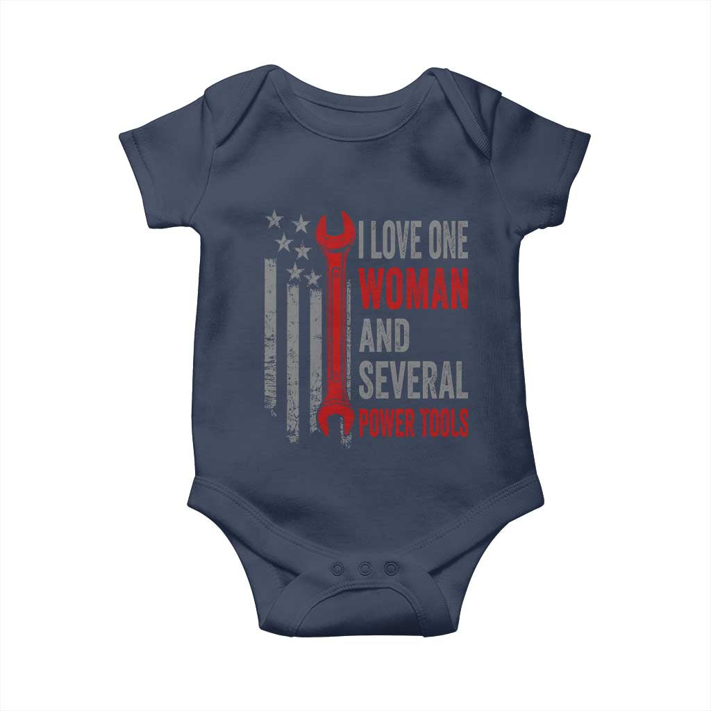 I Love One Woman And Several Power Tools Baby Onesie Funny Mechanic Handyman Carpenter TS11 Navy Print Your Wear
