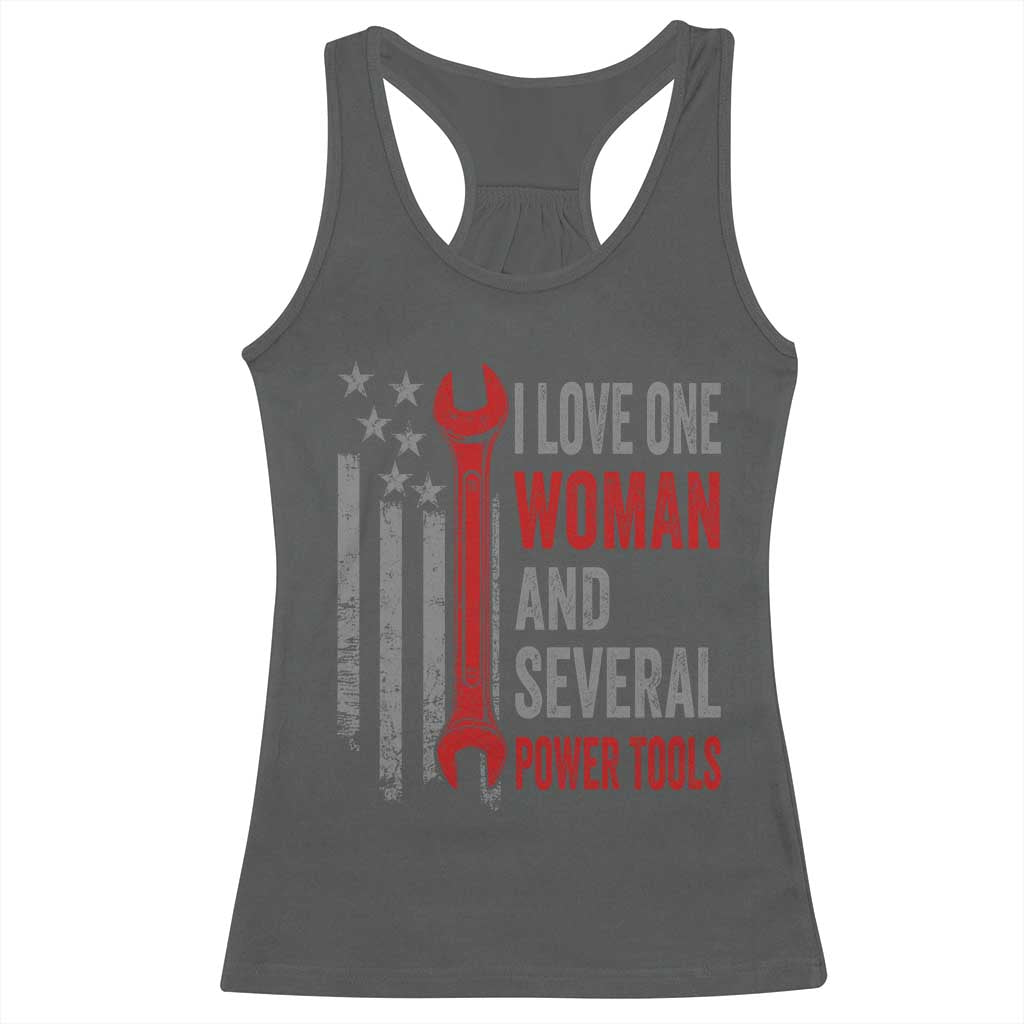 I Love One Woman And Several Power Tools Racerback Tank Top Funny Mechanic Handyman Carpenter TS11 Dark Heather Print Your Wear
