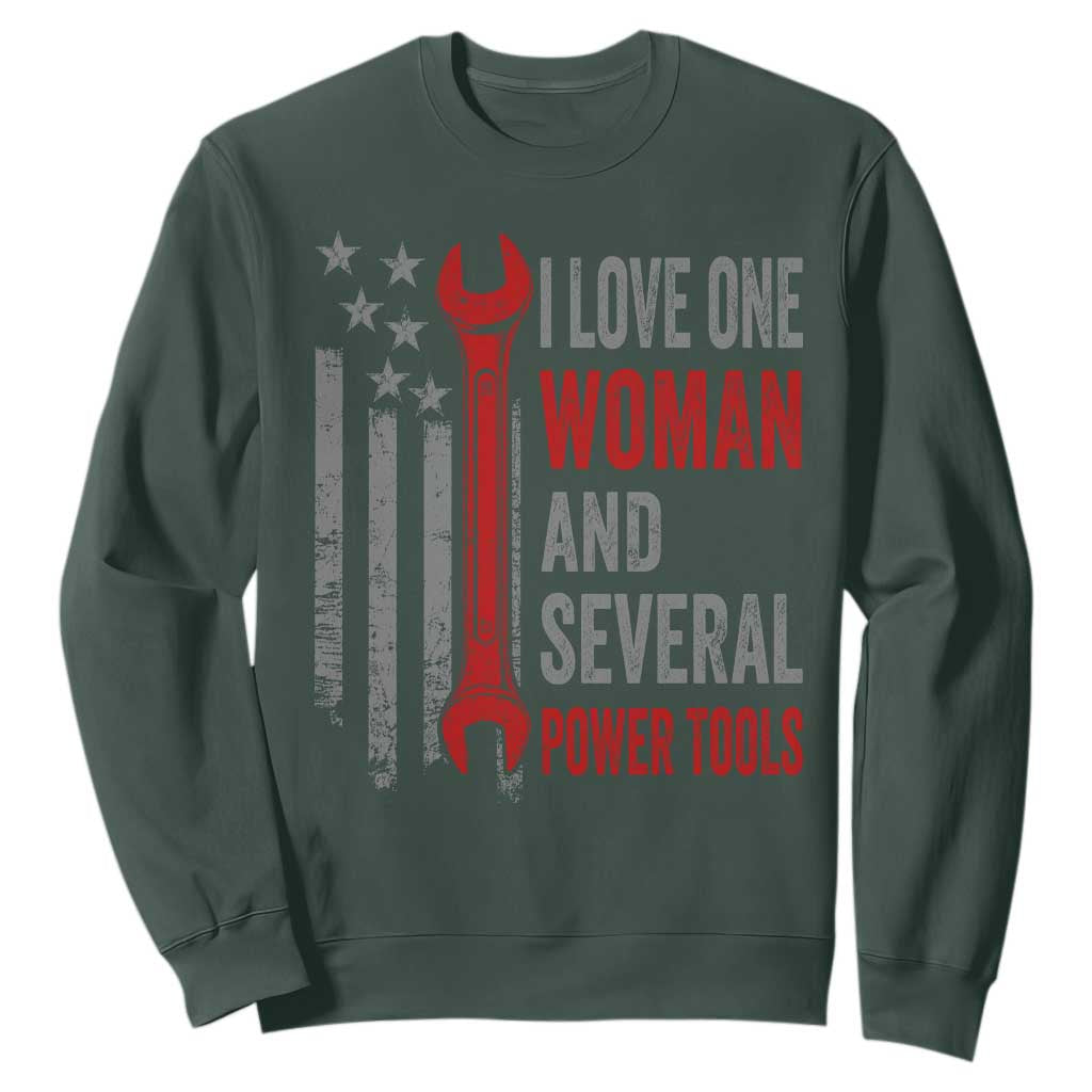 I Love One Woman And Several Power Tools Sweatshirt Funny Mechanic Handyman Carpenter TS11 Dark Forest Green Print Your Wear