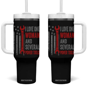 I Love One Woman And Several Power Tools Tumbler With Handle Funny Mechanic Handyman Carpenter