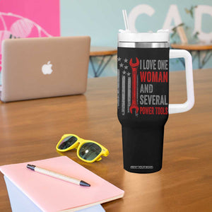 I Love One Woman And Several Power Tools Tumbler With Handle Funny Mechanic Handyman Carpenter