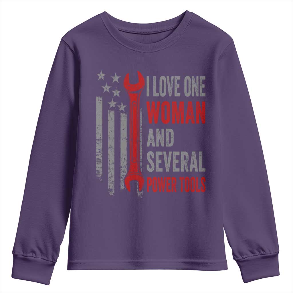 I Love One Woman And Several Power Tools Youth Sweatshirt Funny Mechanic Handyman Carpenter TS11 Purple Print Your Wear