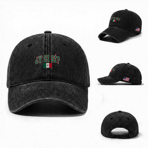 Mexican Y Si Si Washed Cotton Baseball Cap Mexico Flag Funny Mexican Optimistic Saying TS11 Washed Cap Universal Fit Black Print Your Wear