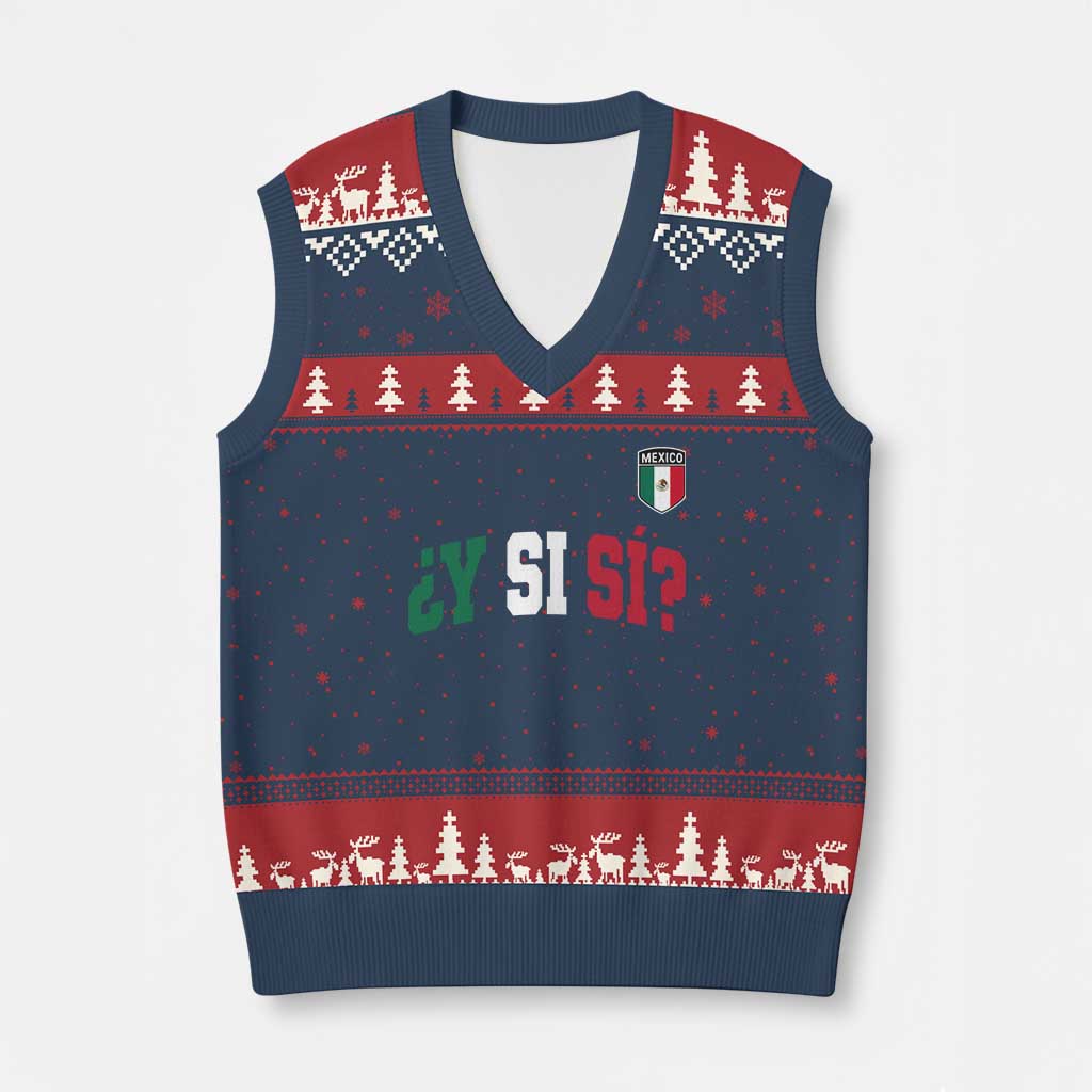 Mexican Y Si Si Football Jersey Style V-Neck Knit Sweater Vest Funny Mexico Roots TS11 Navy Red Print Your Wear