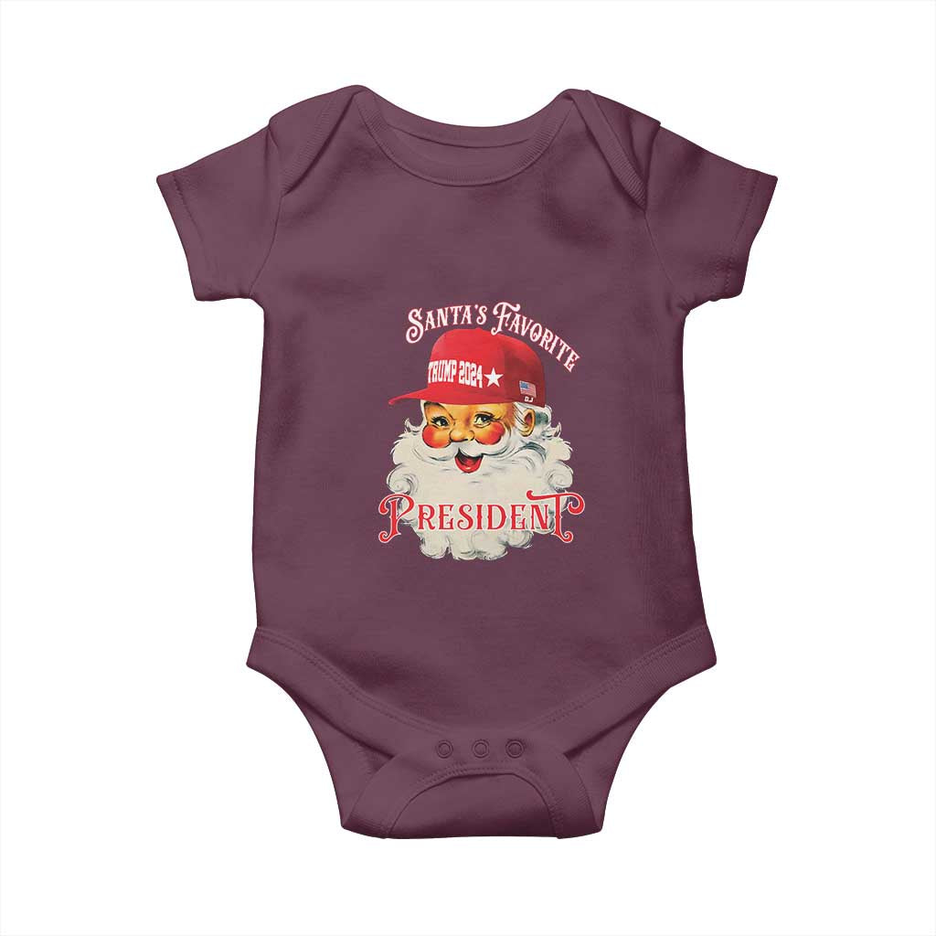 Trump Supporter Baby Onesie Santa's Favorite President Trump 2024 Christmas TS11 Maroon Print Your Wear