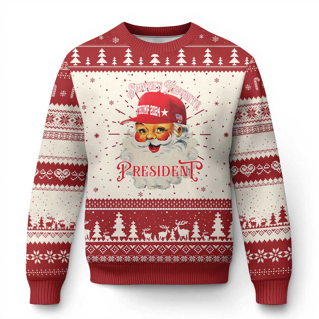 Trump Supporter Ugly Christmas Sweater Santa's Favorite President Trump 2024 Christmas TS11 Red Print Your Wear