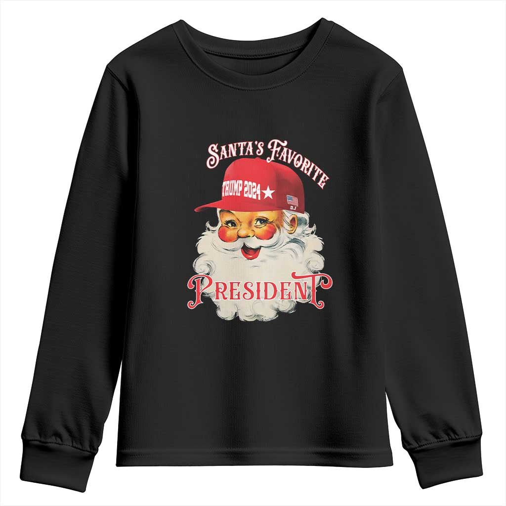 Trump Supporter Youth Sweatshirt Santa's Favorite President Trump 2024 Christmas TS11 Black Print Your Wear
