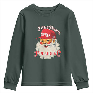 Trump Supporter Youth Sweatshirt Santa's Favorite President Trump 2024 Christmas TS11 Dark Forest Green Print Your Wear