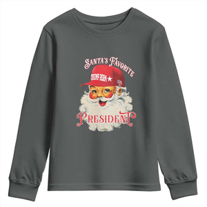 Trump Supporter Youth Sweatshirt Santa's Favorite President Trump 2024 Christmas TS11 Dark Heather Print Your Wear