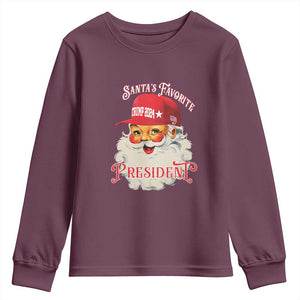 Trump Supporter Youth Sweatshirt Santa's Favorite President Trump 2024 Christmas TS11 Maroon Print Your Wear